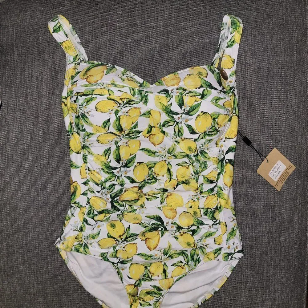 Womens Lemons Joanne Twist Front Design Tummy Control One Piece Swimsuit…